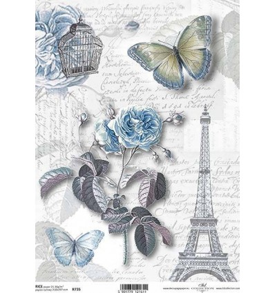 [R0735] PAPEL DE ARROZ PARIS ROSA AZUL